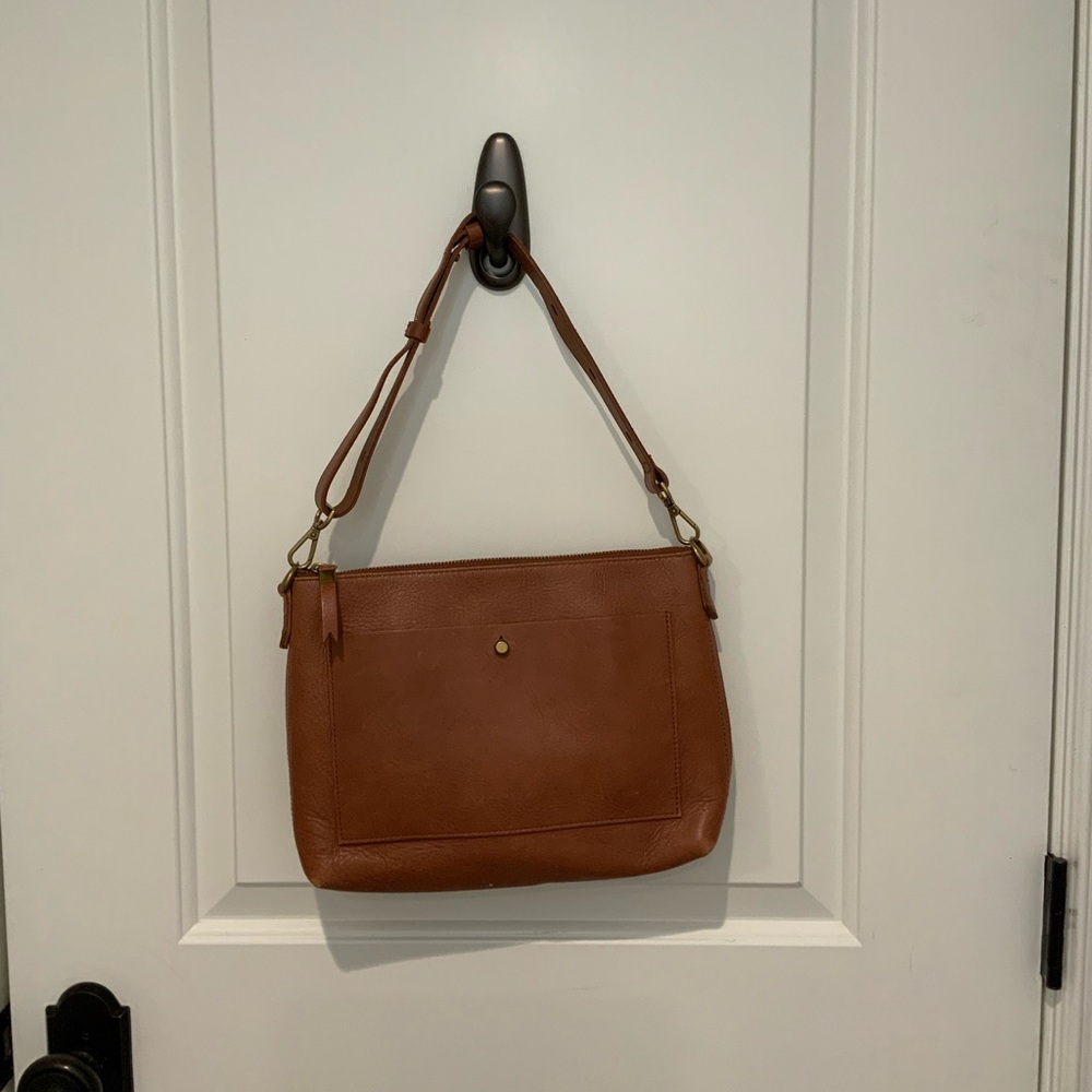 Madewell Tan Leather Shoulder Bag with Front Pocket